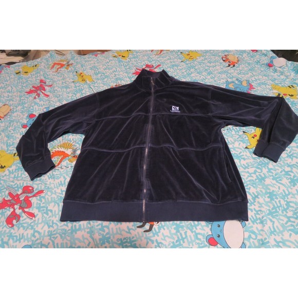 VTG Karl Kani Velour Zip Track Jacket Blue XL 2000s Embroidered Logo Y2K Hip Hop